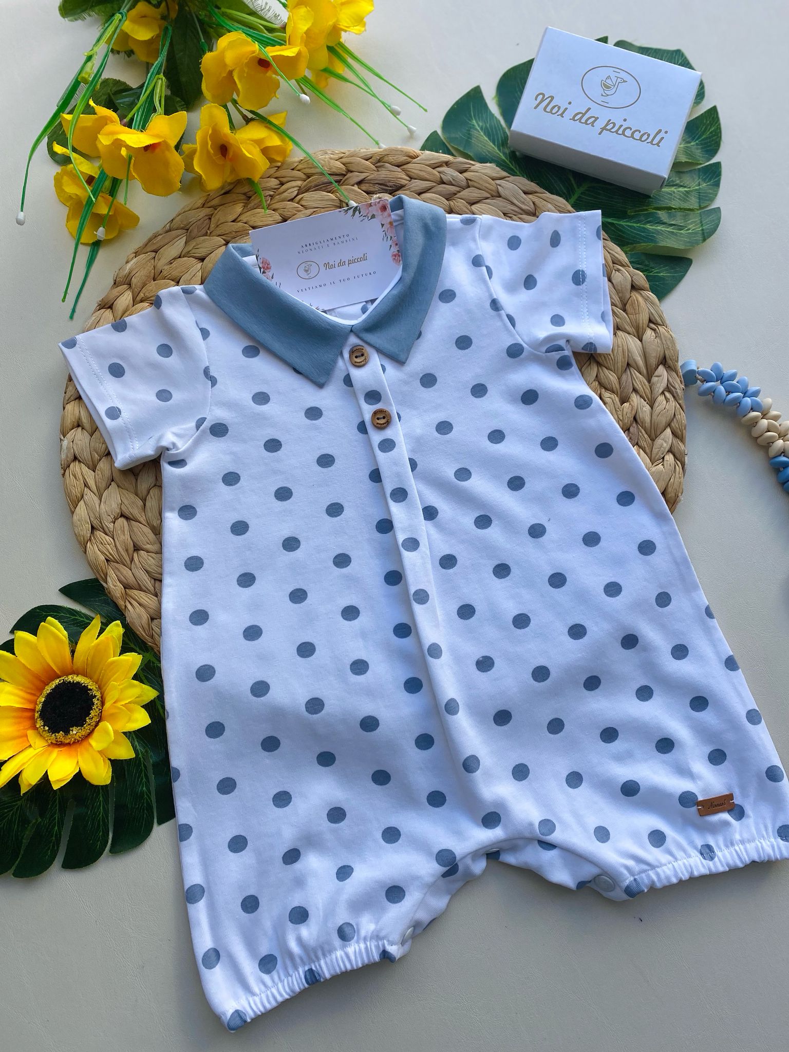 PAGLIACCETTO BIANCO CON POIS E COLLETTO CIELO - Noi da piccoli