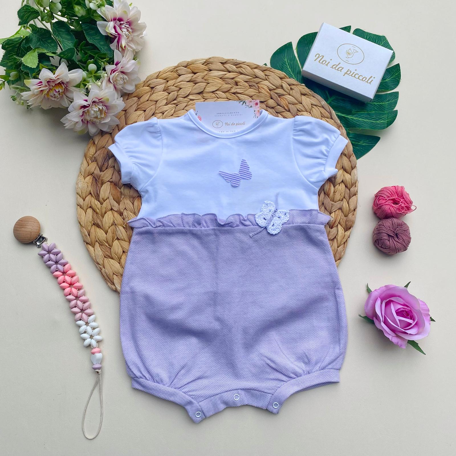 PAGLIACCETTO BIANCO E LILLA CON FARFALLINE - Noi da piccoli