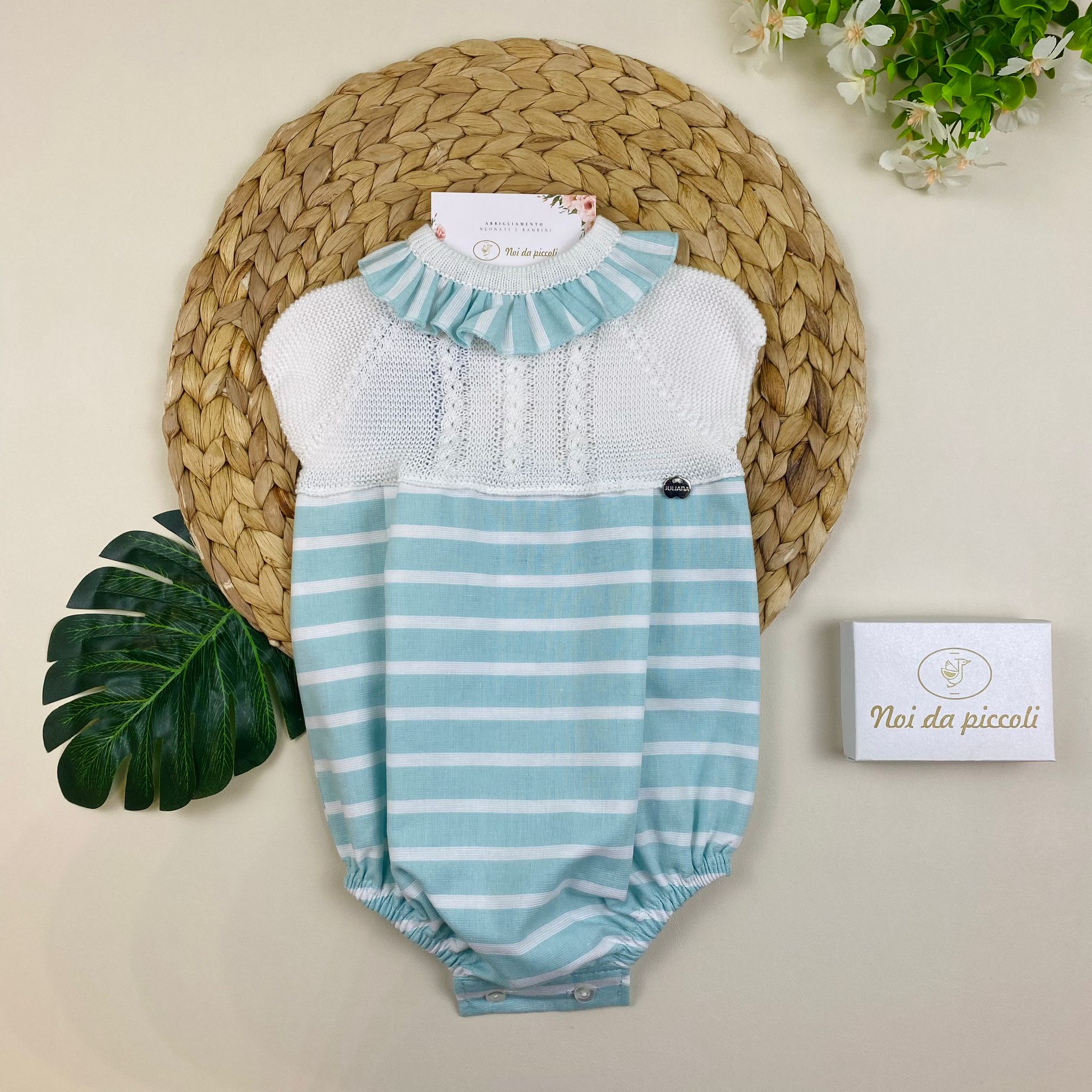 PAGLIACCETTO BIANCO E RIGHE VERDE ACQUA - Noi da piccoli