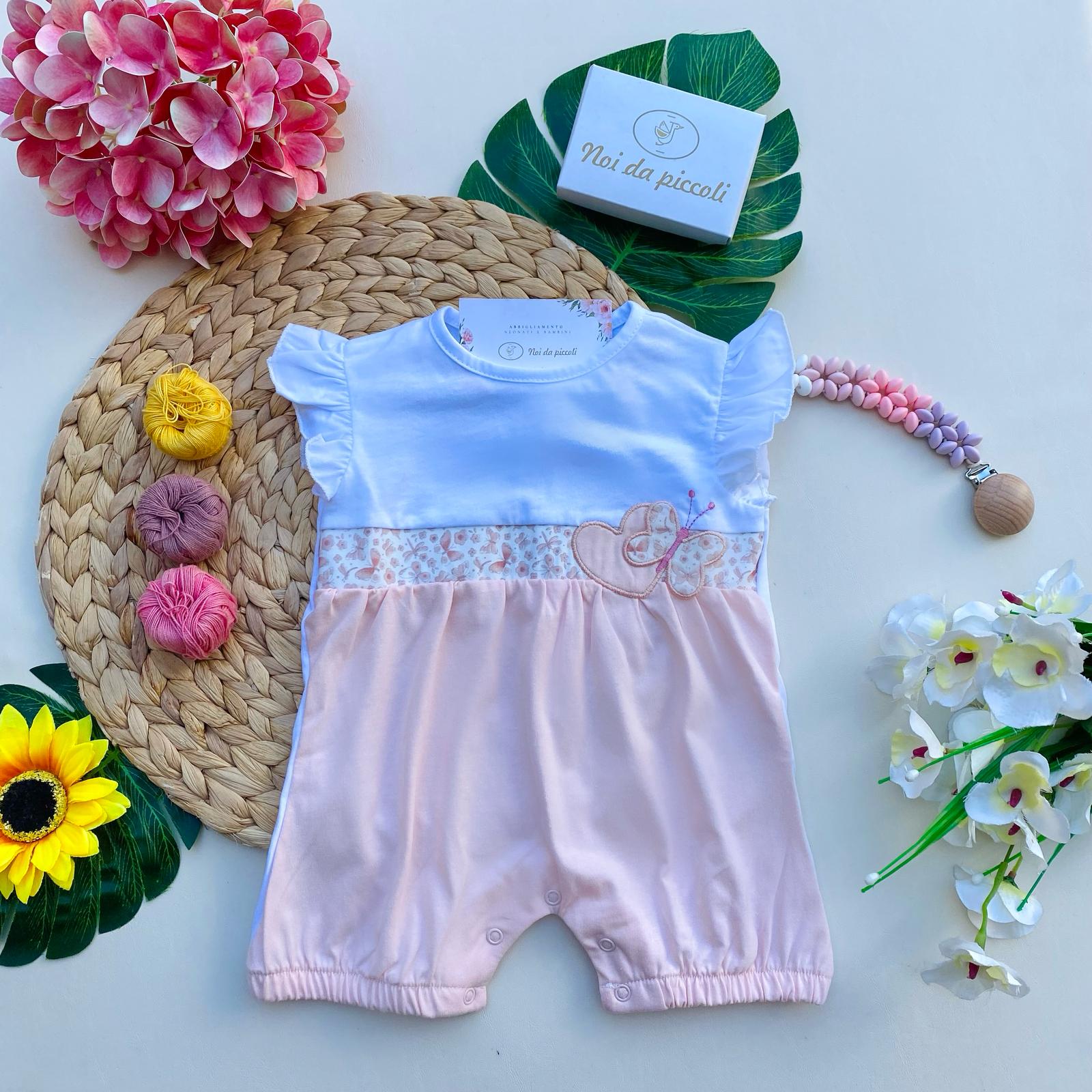 PAGLIACCETTO BIANCO E ROSA CON FARFALLINE E CUORICINO - Noi da piccoli