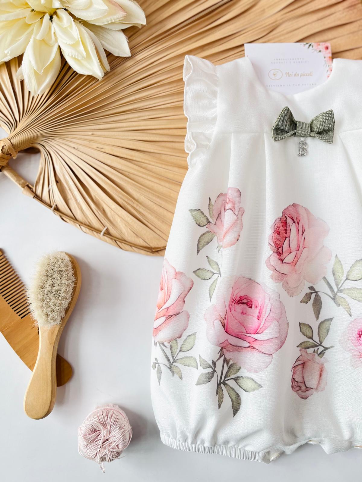PAGLIACCETTO BIANCO FLOREARE CON FIOCCHETTO VERDE - Noi da piccoli