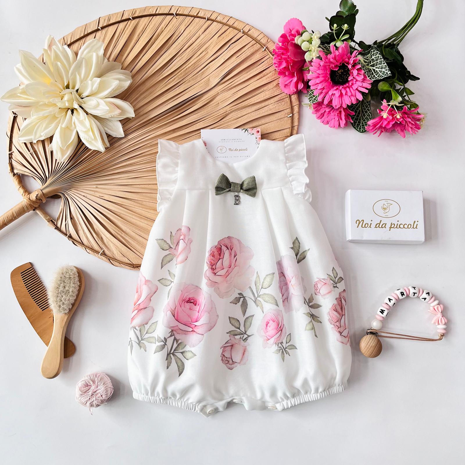 PAGLIACCETTO BIANCO FLOREARE CON FIOCCHETTO VERDE - Noi da piccoli