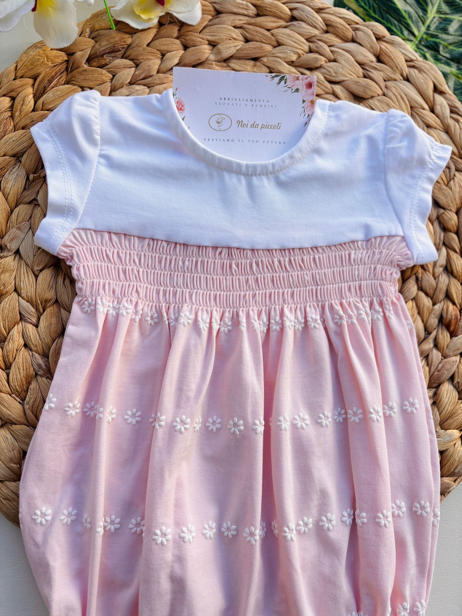 PAGLIACCETTO BICOLOR CON FIORELLINI Cotone BIANCO ROSA - Noi da piccoli