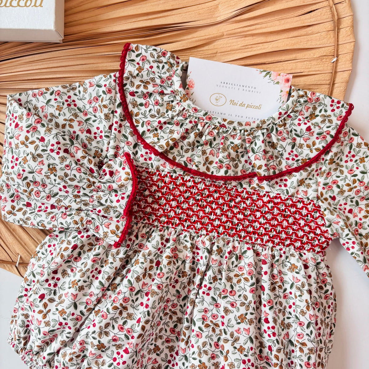 Pagliaccetto Caldo Cotone con Punto Smock Rosso Sardon - Noi da piccoli