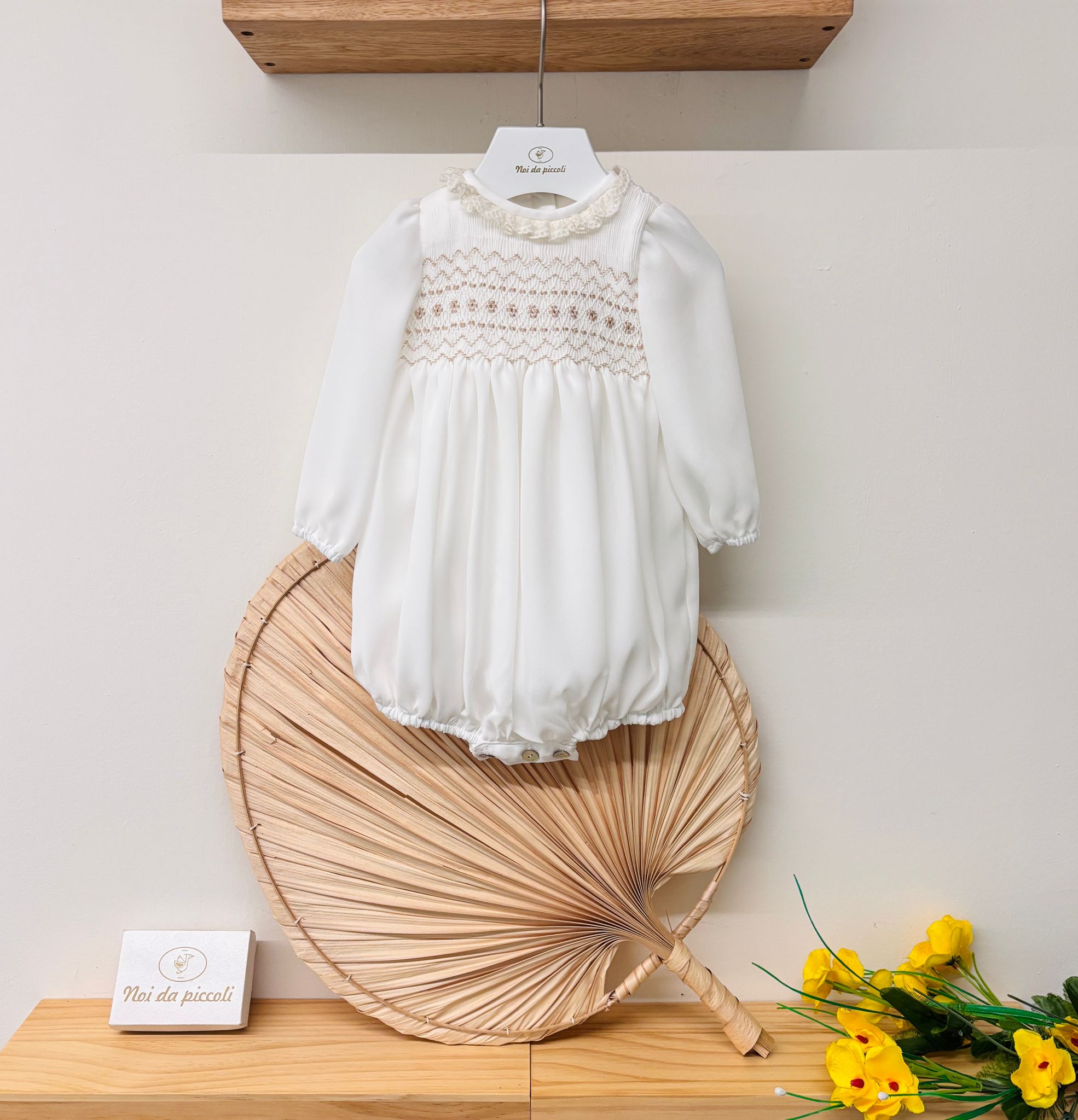 PAGLIACCETTO CERIMONIALE PUNTO SMOCK BIANCO AVORIO - Noi da piccoli