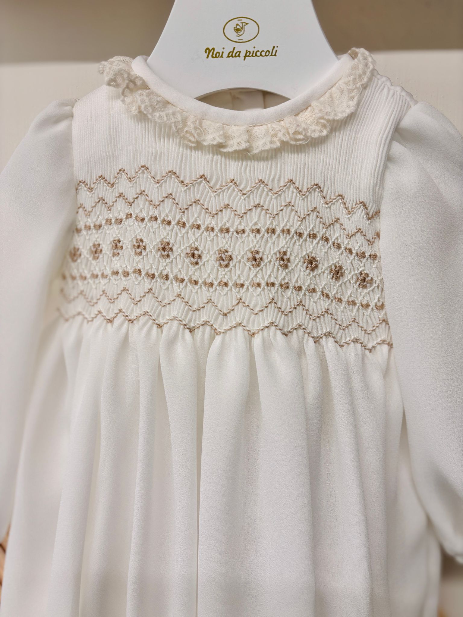 PAGLIACCETTO CERIMONIALE PUNTO SMOCK BIANCO AVORIO - Noi da piccoli