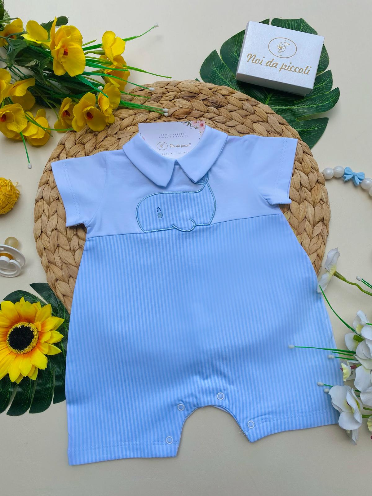 PAGLIACCETTO CIELO A RIGHE CON DELFINO CENTRALE - Noi da piccoli