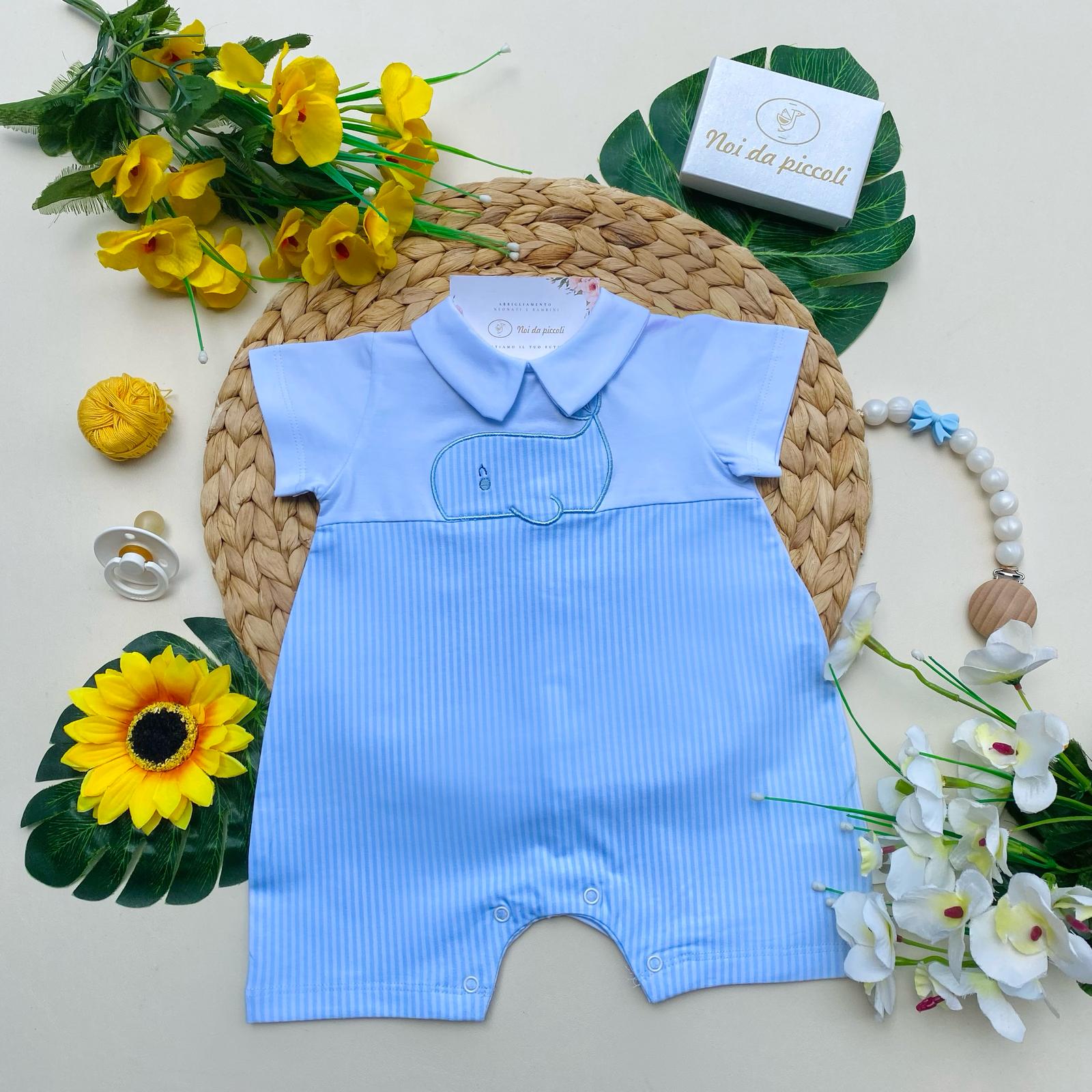 PAGLIACCETTO CIELO A RIGHE CON DELFINO CENTRALE - Noi da piccoli