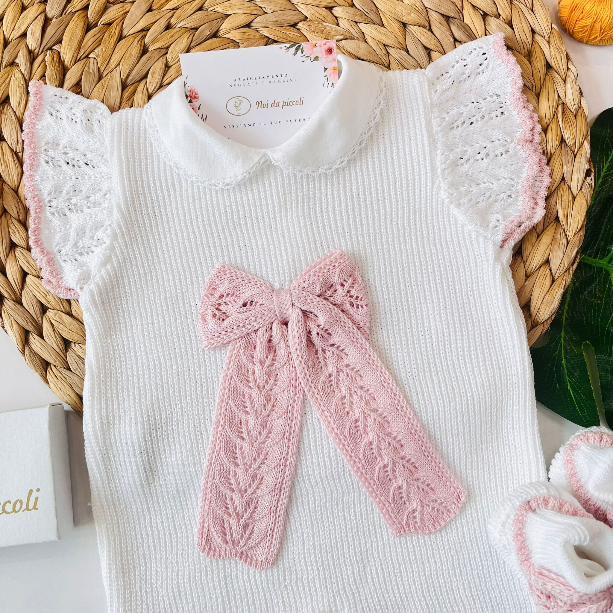 PAGLIACCETTO CON BABBUCCE 100% FILO DI COTONE BIANCO ROSA - Noi da piccoli