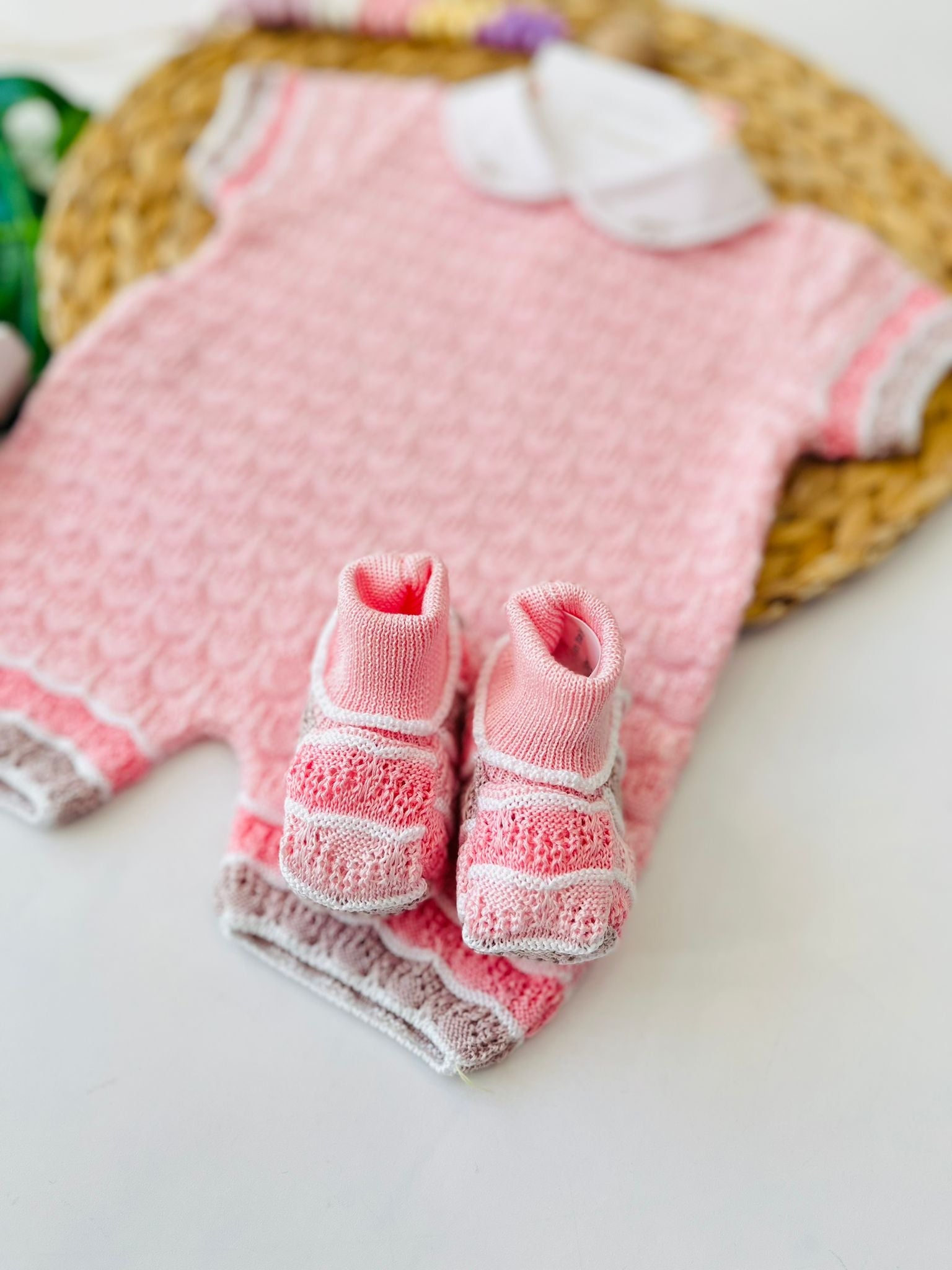 PAGLIACCETTO CON BABBUCCE 100% FILO DI COTONE ROSA MULTICOLOR - Noi da piccoli