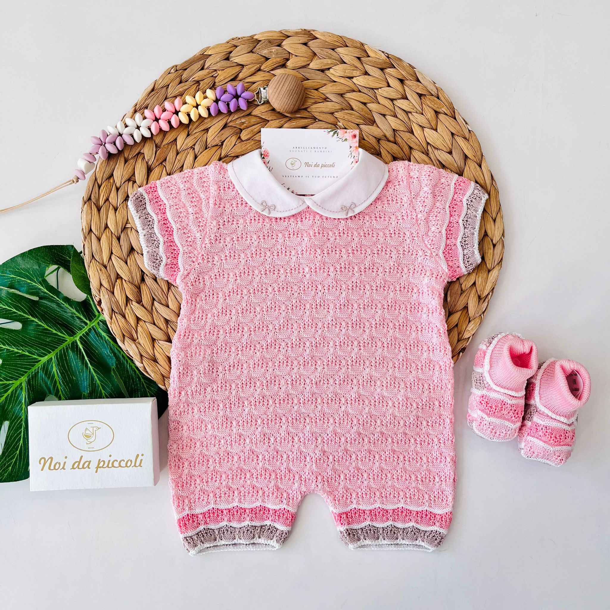 PAGLIACCETTO CON BABBUCCE 100% FILO DI COTONE ROSA MULTICOLOR - Noi da piccoli