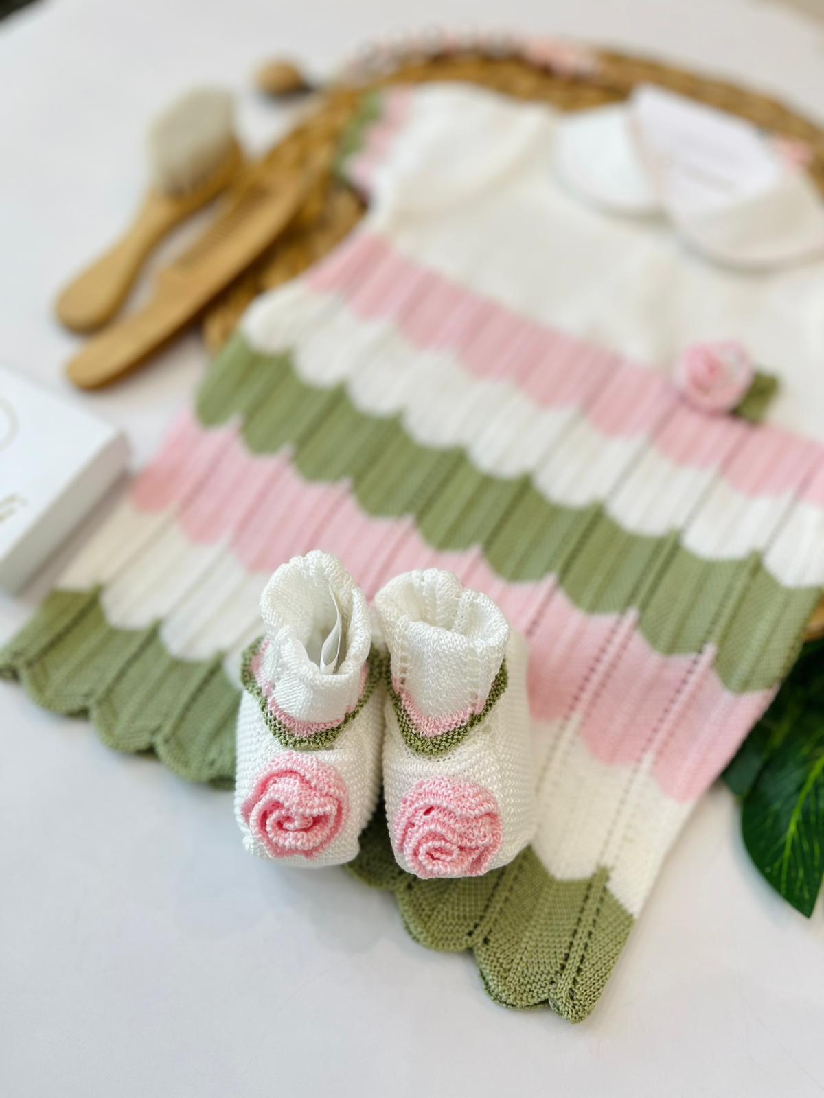 PAGLIACCETTO CON BABBUCCE 100% FILO DI COTONE ROSA VERDE - Noi da piccoli