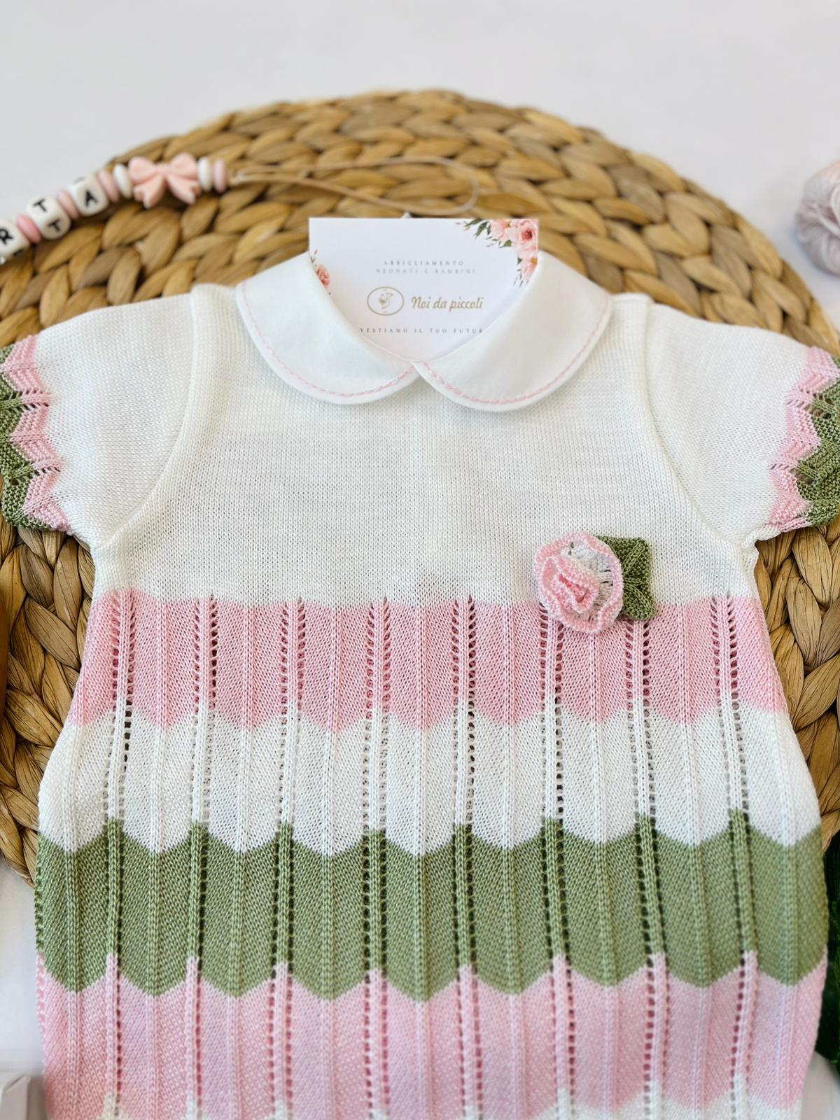 PAGLIACCETTO CON BABBUCCE 100% FILO DI COTONE ROSA VERDE - Noi da piccoli