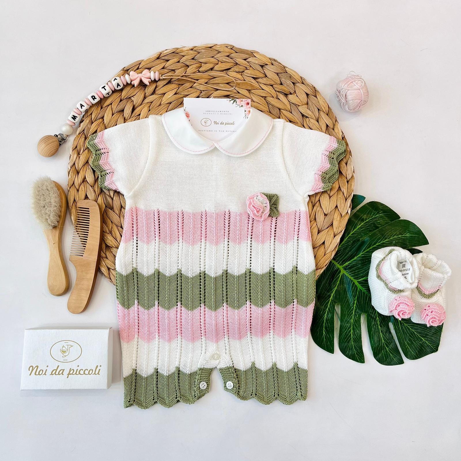 PAGLIACCETTO CON BABBUCCE 100% FILO DI COTONE ROSA VERDE - Noi da piccoli