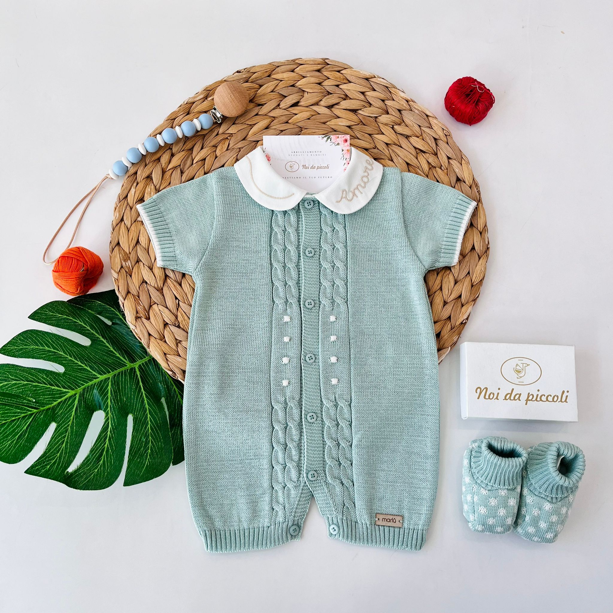PAGLIACCETTO CON BABBUCCE 100% FILO DI COTONE VANIGLIA VERDE SALVIA - Noi da piccoli