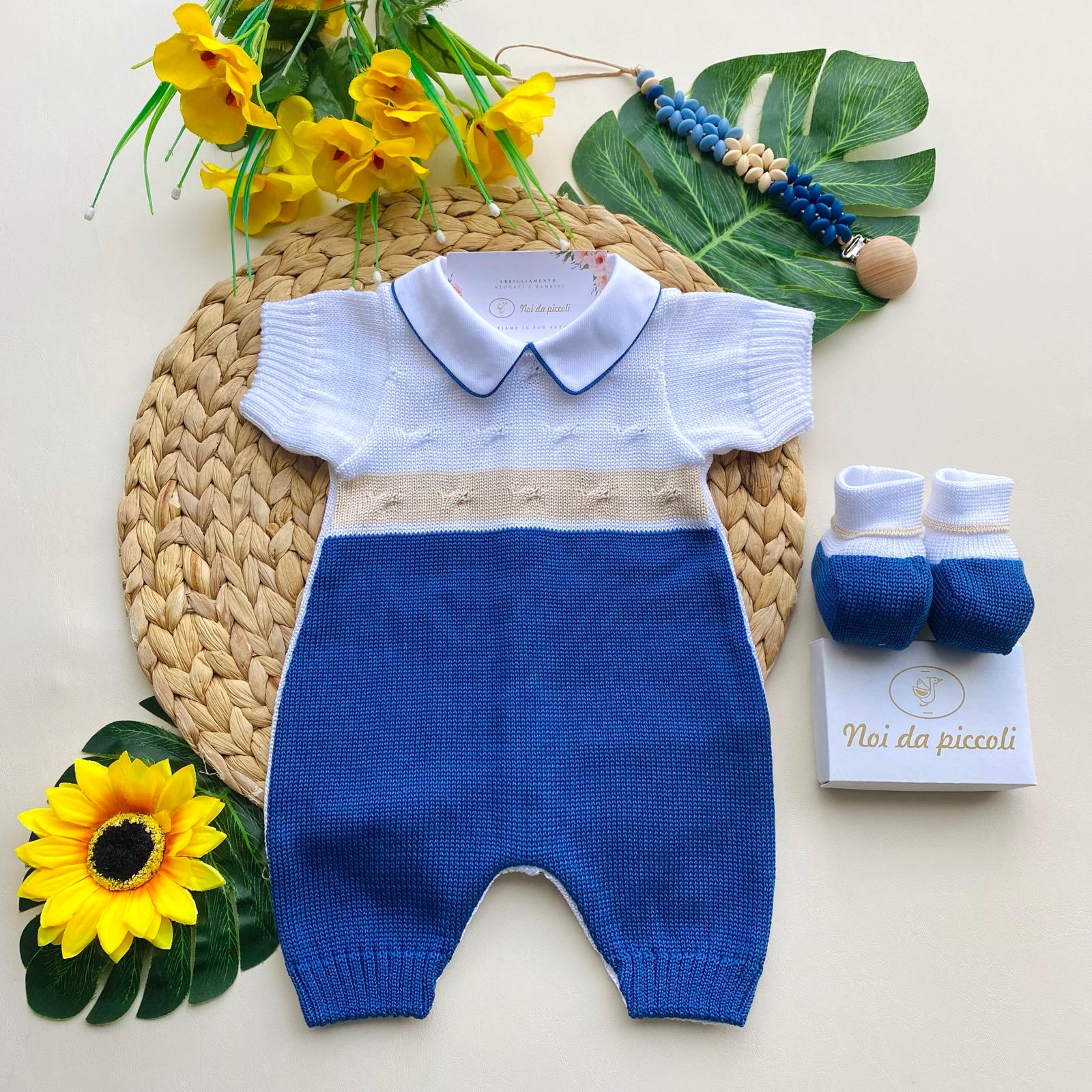 PAGLIACCETTO CON BABBUCCE BIANCO BEIGE E BLU - Noi da piccoli