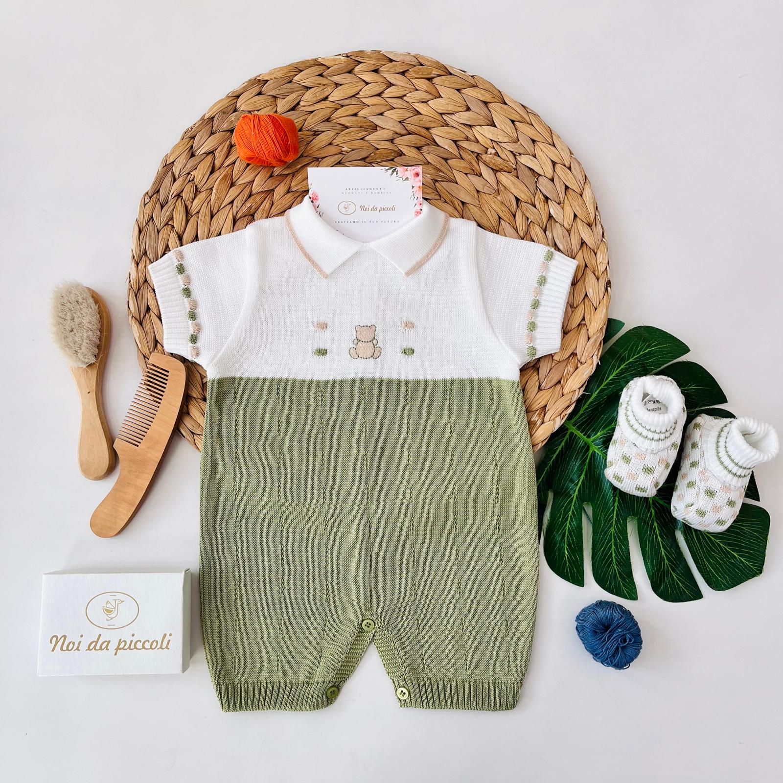 PAGLIACCETTO CON BABBUCCE POIS 100% FILO DI COTONE OLIVA SABBIA - Noi da piccoli