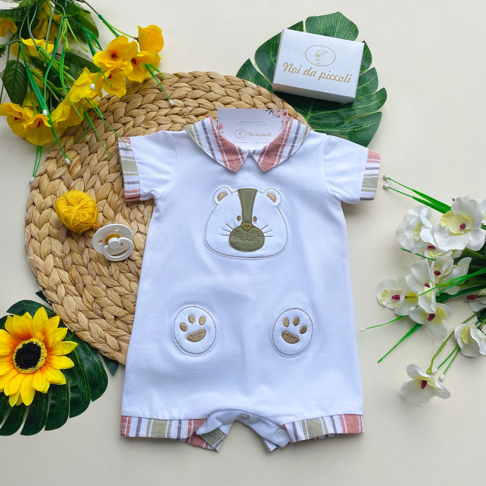 PAGLIACCETTO CON CAGNOLINO CENTRALE E RIGHE ROSA VERDE E BLU - Noi da piccoli