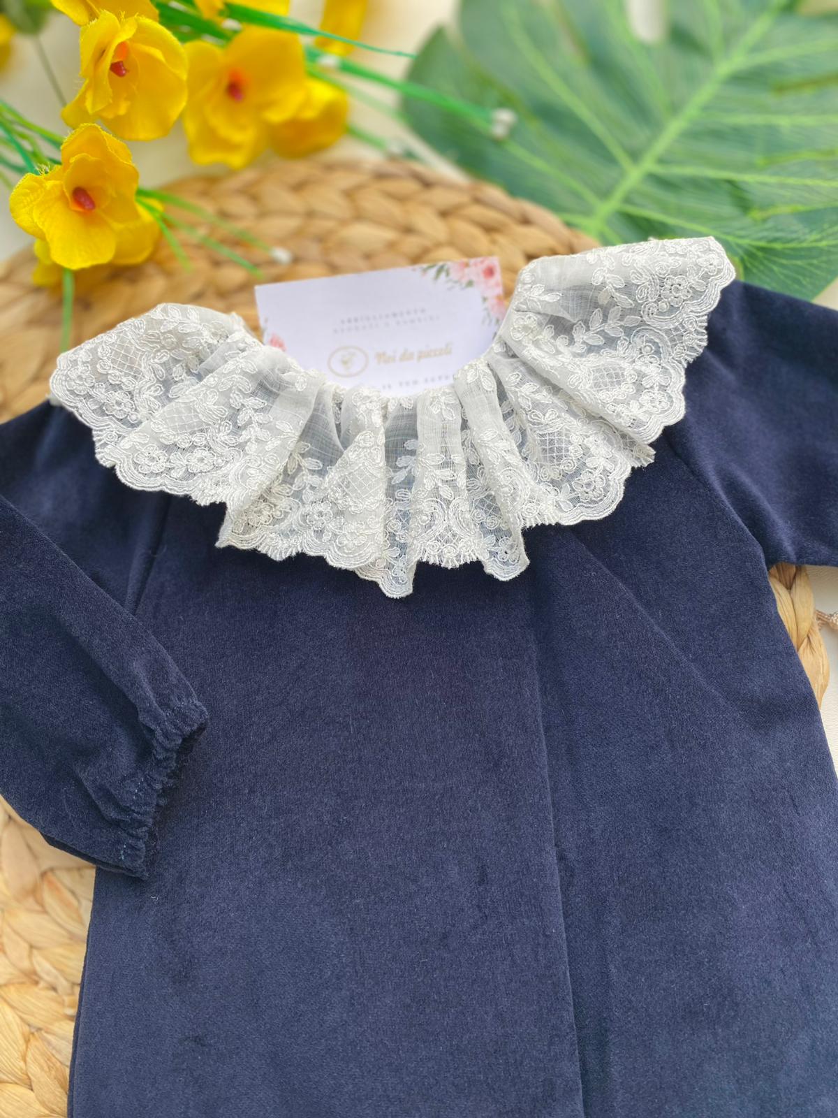 PAGLIACCETTO CON COLLETTO BIANCO FILATO CALDO BLU MARINO - Noi da piccoli