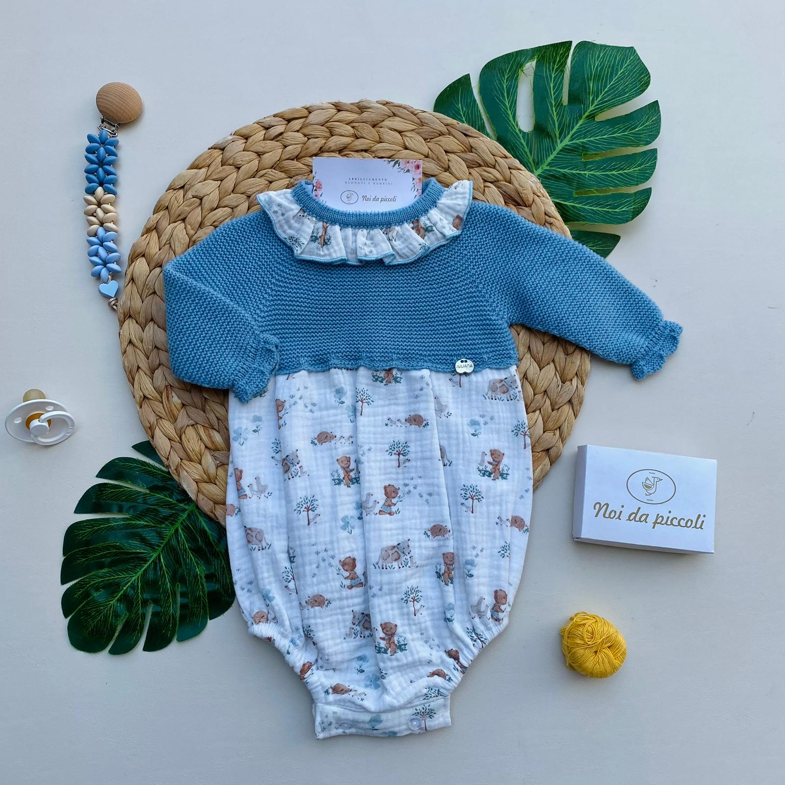 PAGLIACCETTO CON DISEGNINI FILATO CALDO AZUL BEIGE - Noi da piccoli