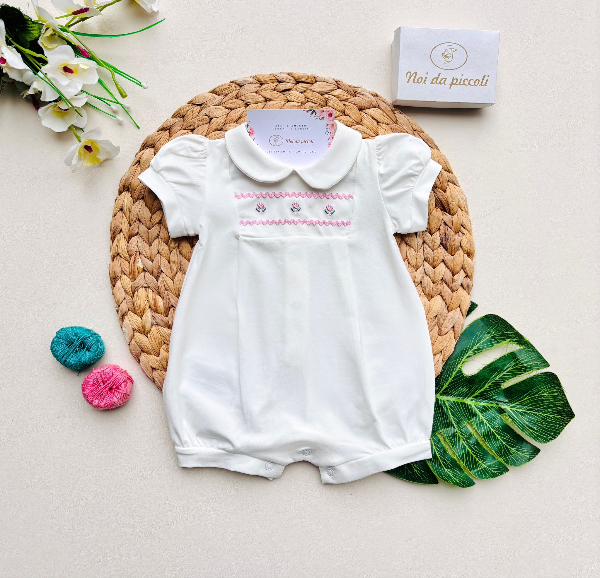 PAGLIACCETTO CON FIORELLINI COTONE BIANCO ROSA - Noi da piccoli