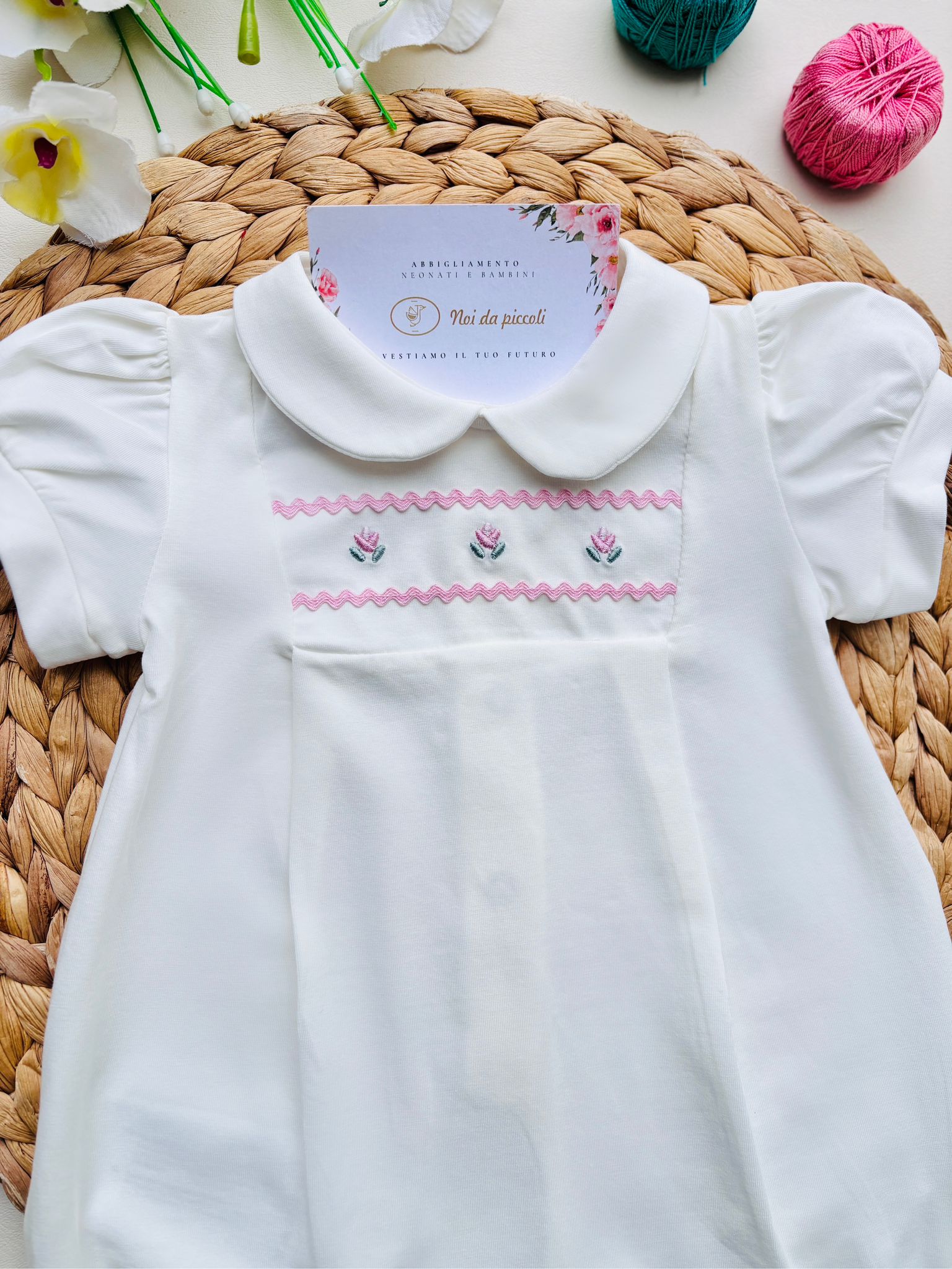 PAGLIACCETTO CON FIORELLINI COTONE BIANCO ROSA - Noi da piccoli