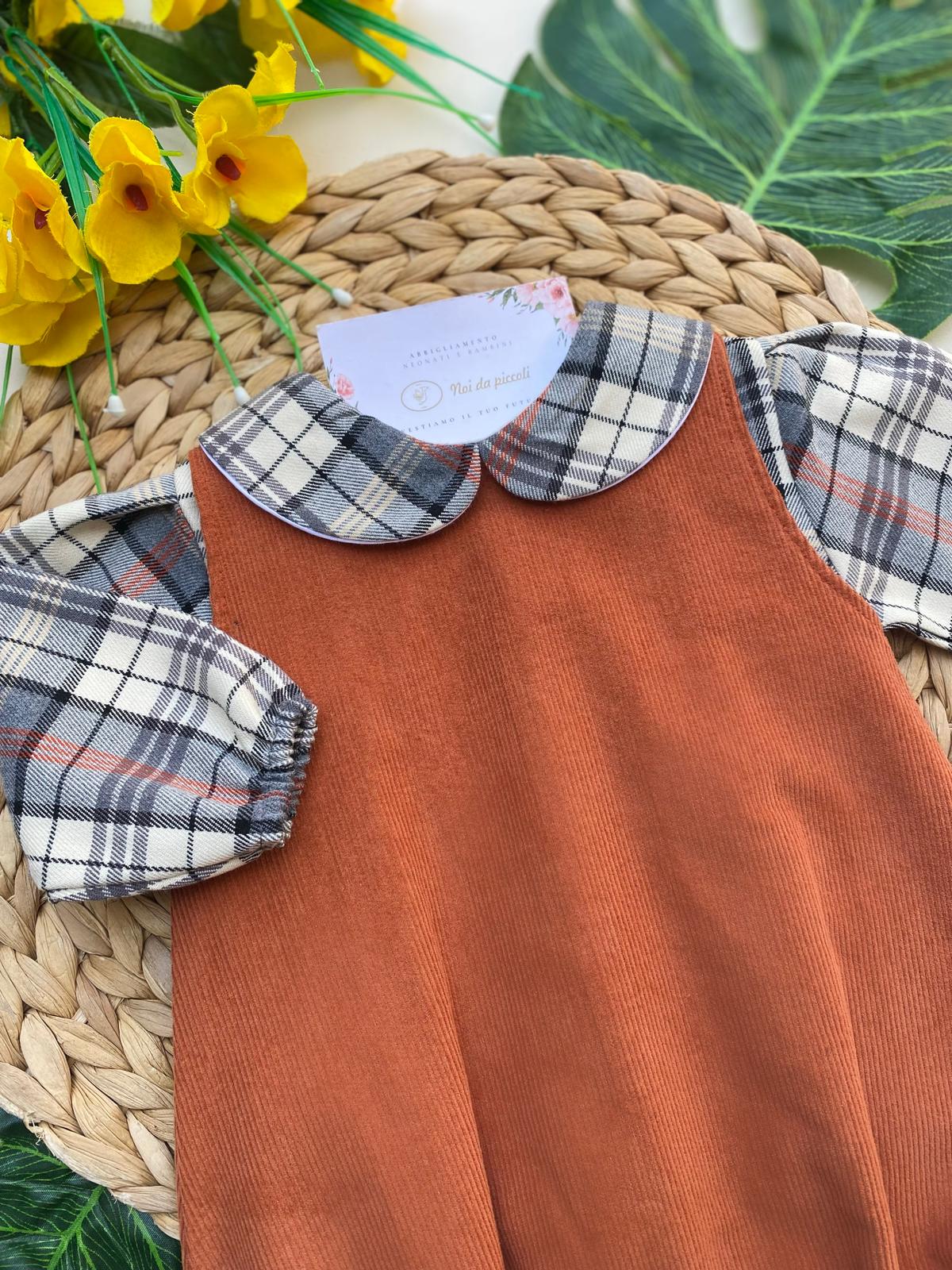 PAGLIACCETTO CON MANICHE E COLLETTO A QUADRONI FILATO CALDO RUGGINE - Noi da piccoli
