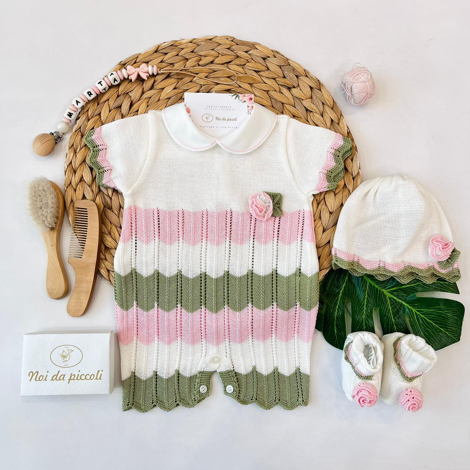 PAGLIACCETTO CON PARURE 100% FILO DI COTONE ROSA VERDE - Noi da piccoli