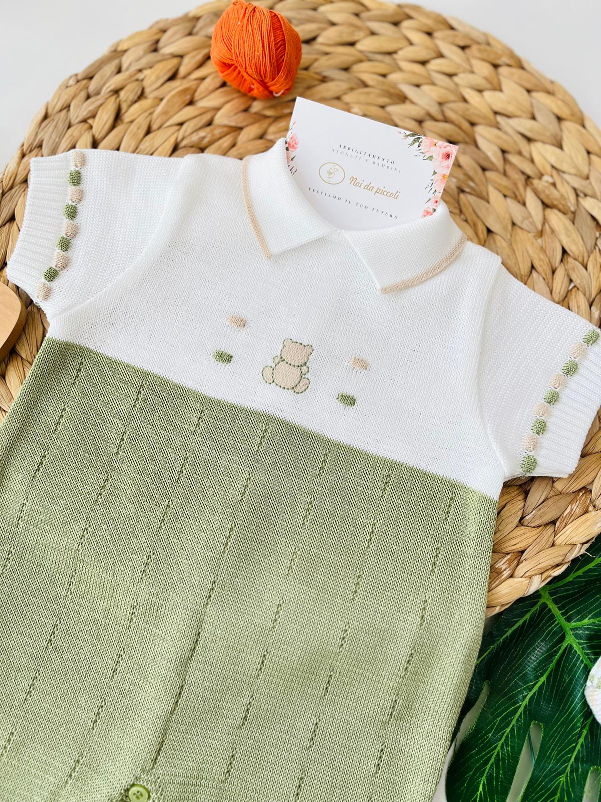 PAGLIACCETTO CON POIS 100% FILO DI COTONE OLIVA SABBIA - Noi da piccoli