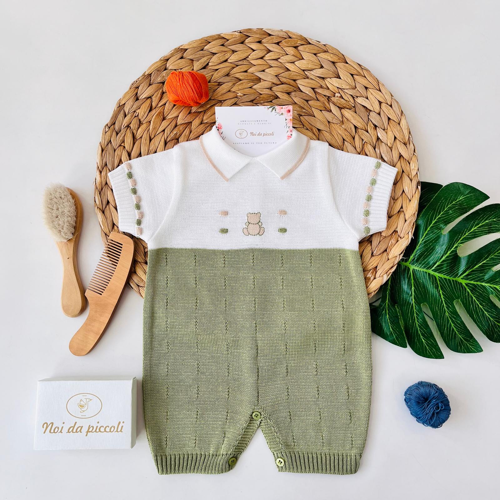 PAGLIACCETTO CON POIS 100% FILO DI COTONE OLIVA SABBIA - Noi da piccoli