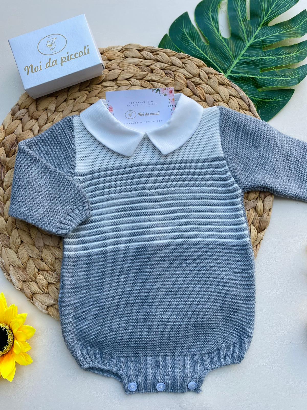 PAGLIACCETTO CON RIGHE E COLLETTO BIANCO FILATO CALDO GRIGIO GRIS - Noi da piccoli