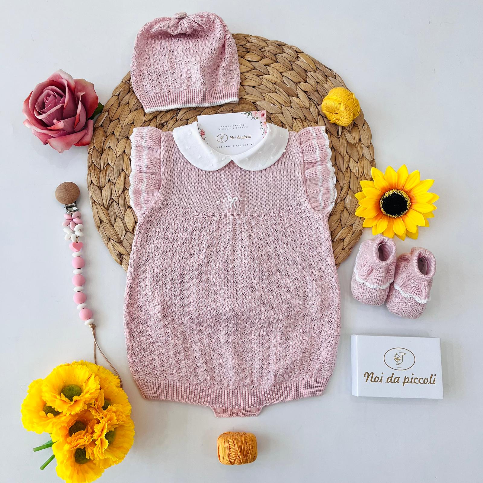 pagliaccetto con set parure 100 % COTONE Rosa - Noi da piccoli