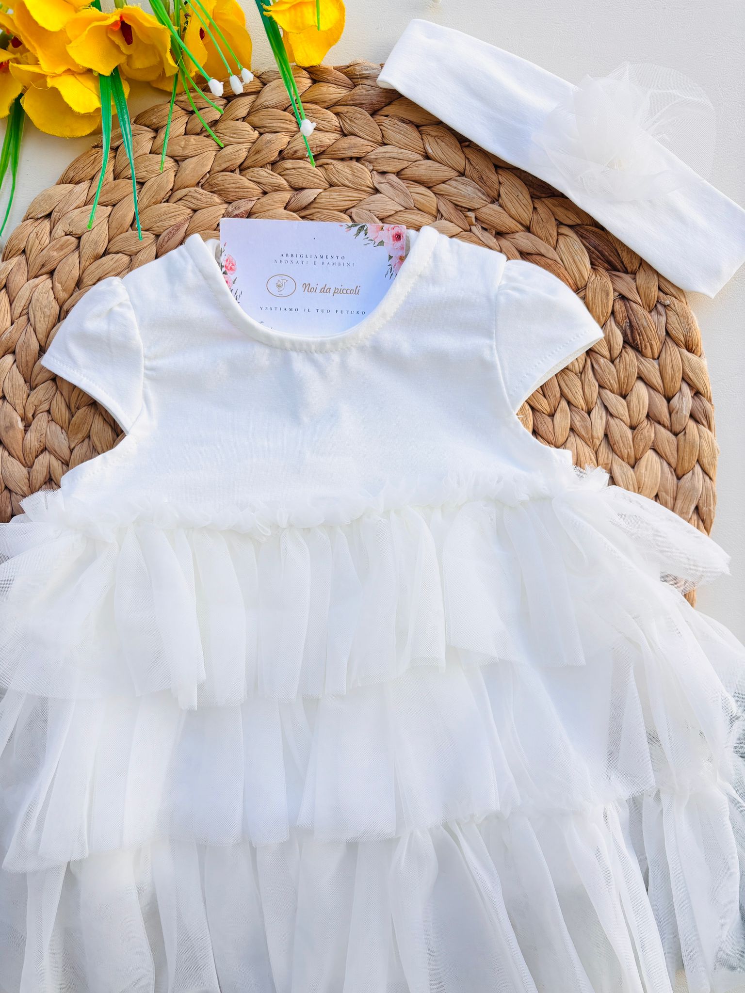 PAGLIACCETTO CON TULLE CON FASCIA CRUDO - Noi da piccoli