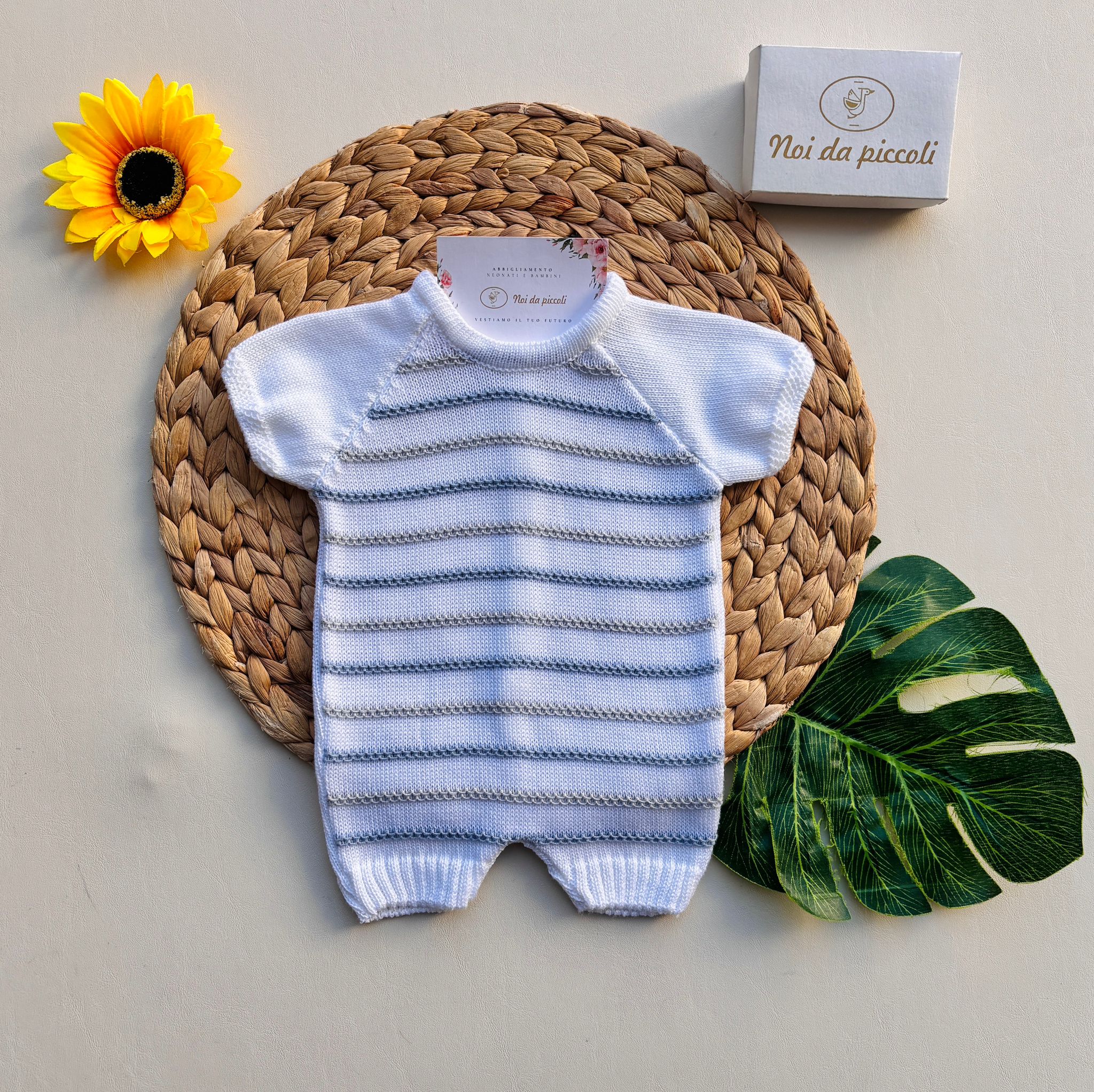 PAGLIACCETTO CORTO IN COTONE E ACRILICO CON STRISCE Bianco Cielo - Noi da piccoli