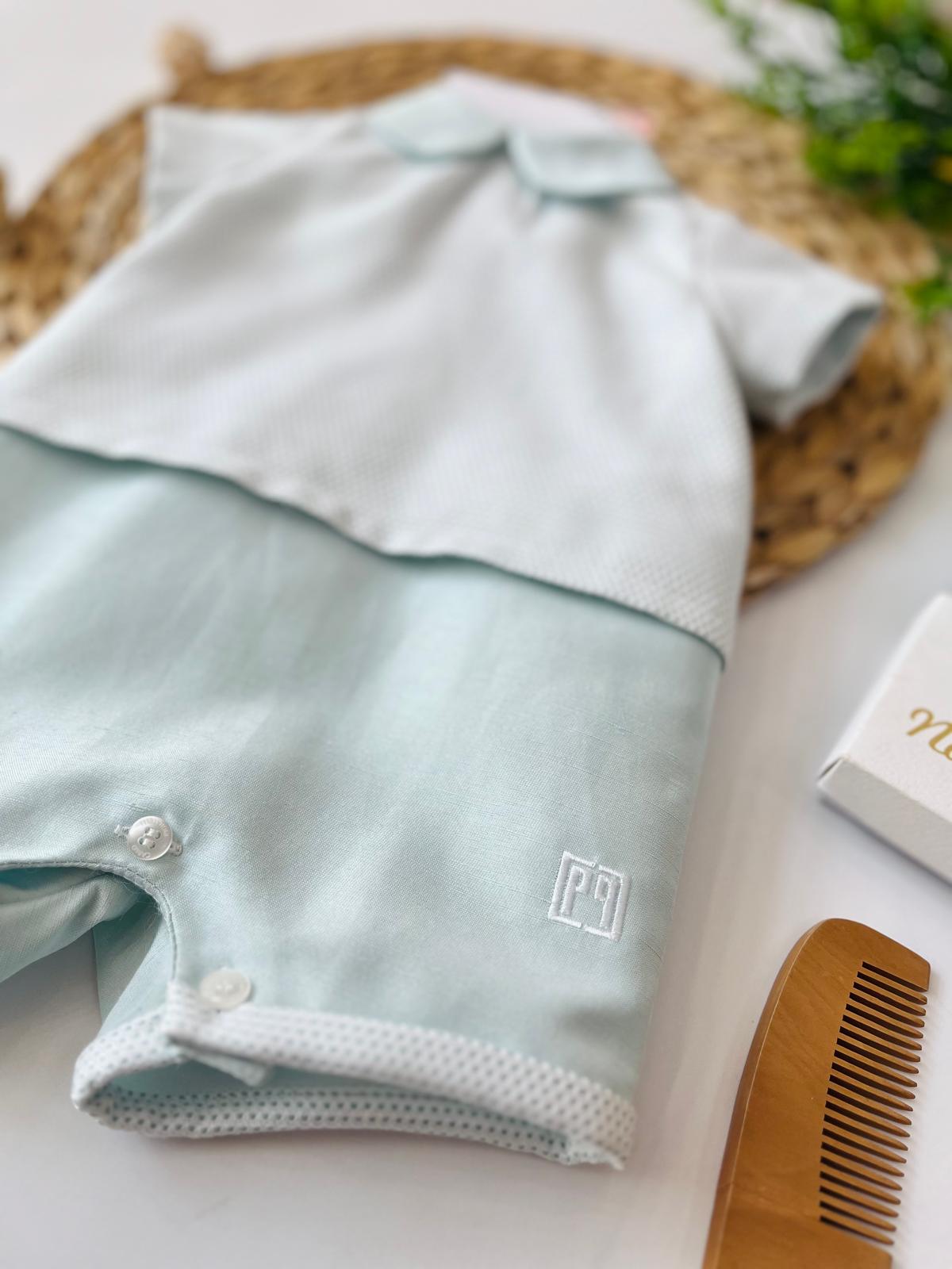 PAGLIACCETTO Cotone bianco e verde acqua - Noi da piccoli