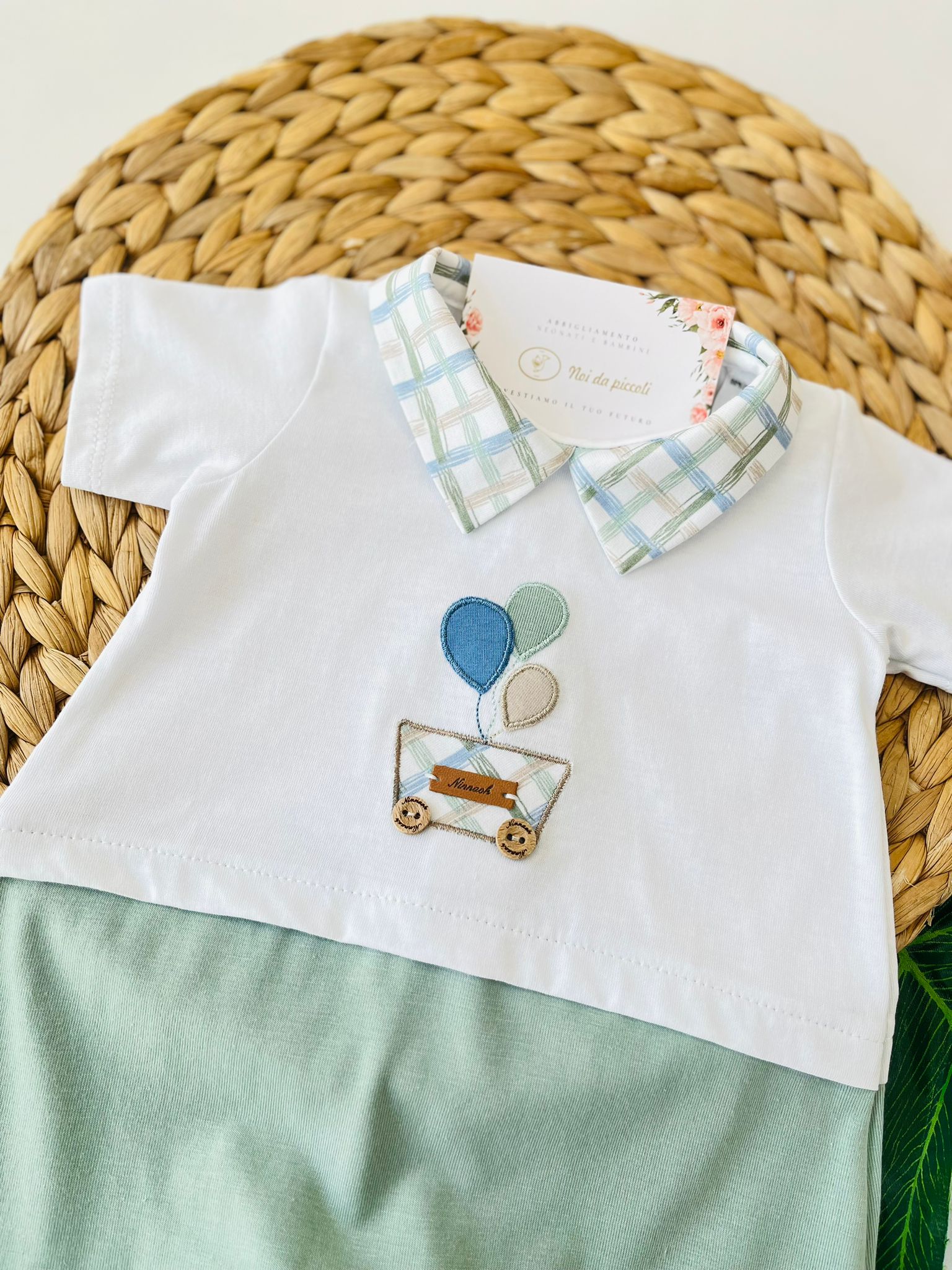 PAGLIACCETTO COTONE FRESCO BIANCO SALVIA PALLONCINO - Noi da piccoli