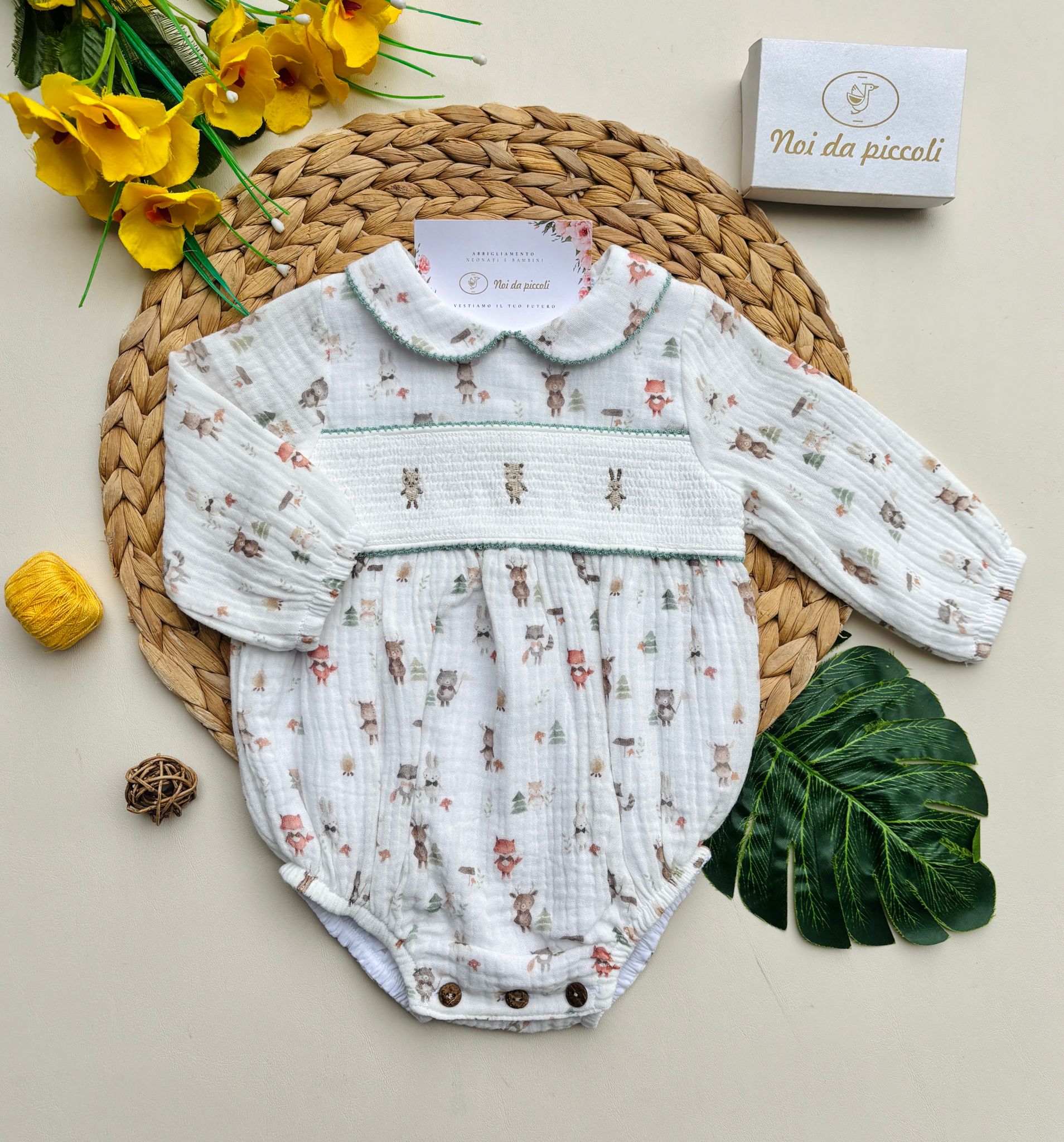 PAGLIACCETTO IN CALDO COTONE CON ANIMALINI BIANCO - Noi da piccoli