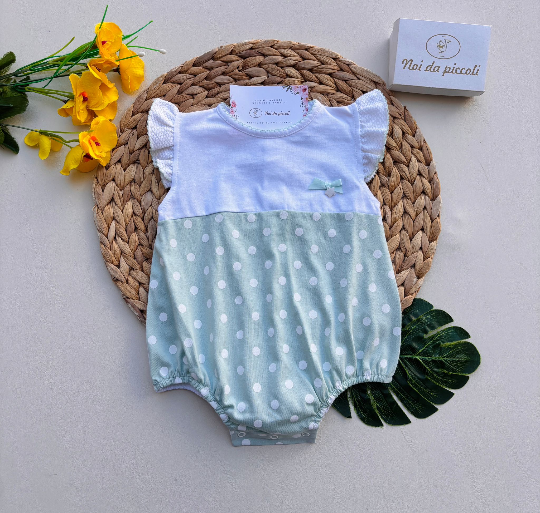 PAGLIACCETTO IN COTONE A POIS BIANCO VERDE - Noi da piccoli