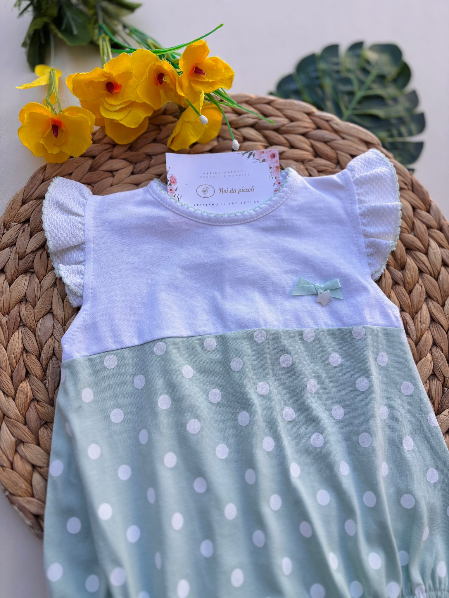 PAGLIACCETTO IN COTONE A POIS BIANCO VERDE - Noi da piccoli