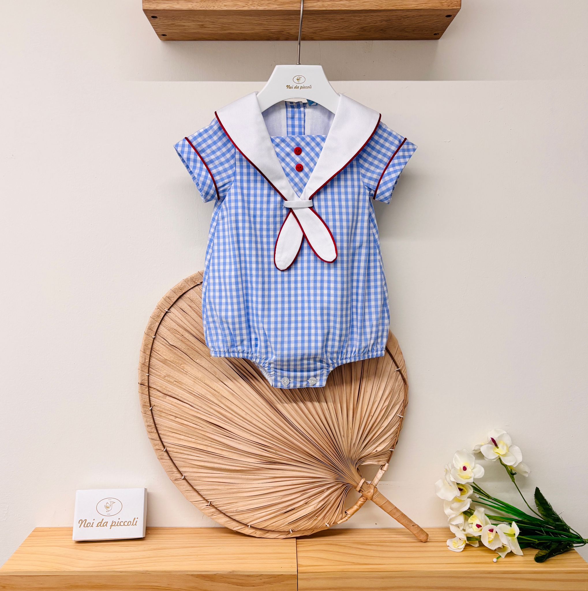 PAGLIACCETTO IN COTONE A QUADRONI BIANCO CIELO - Noi da piccoli