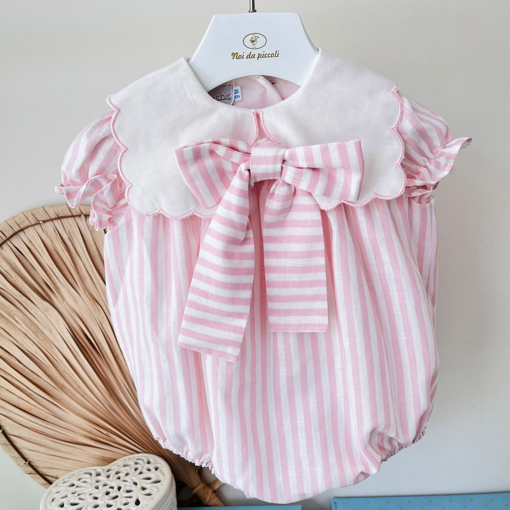 PAGLIACCETTO IN COTONE A RIGHE CON FIOCCO ROSA - Noi da piccoli