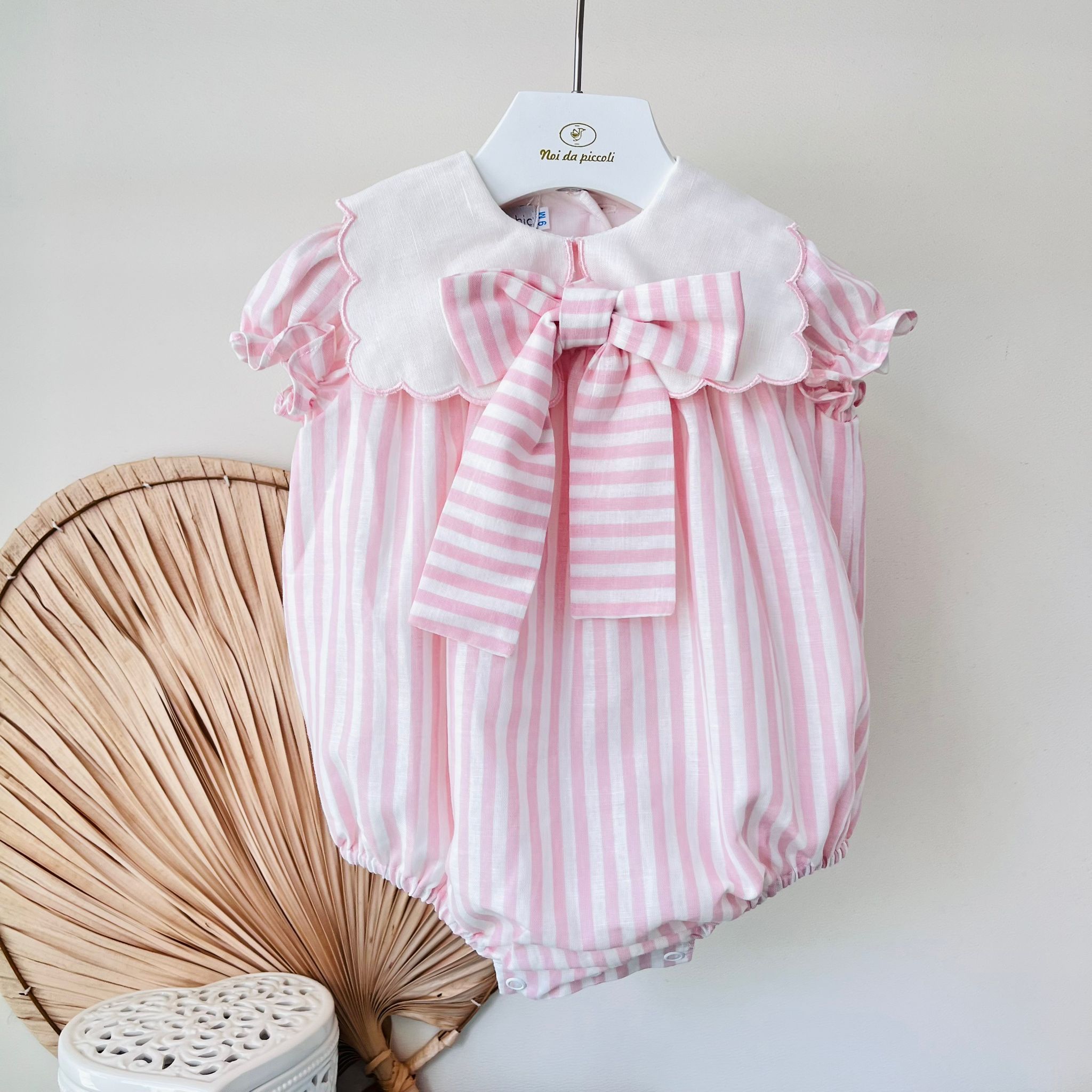 PAGLIACCETTO IN COTONE A RIGHE CON FIOCCO ROSA - Noi da piccoli