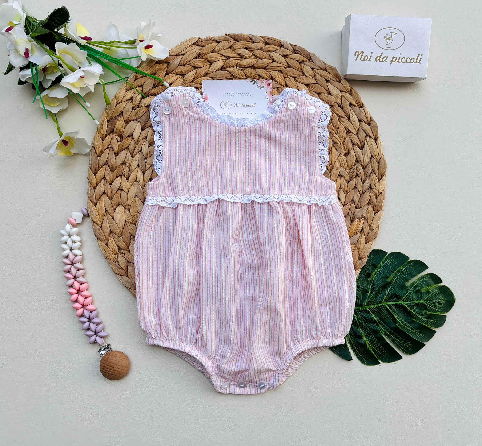 PAGLIACCETTO IN COTONE A RIGHE ROSA - Noi da piccoli