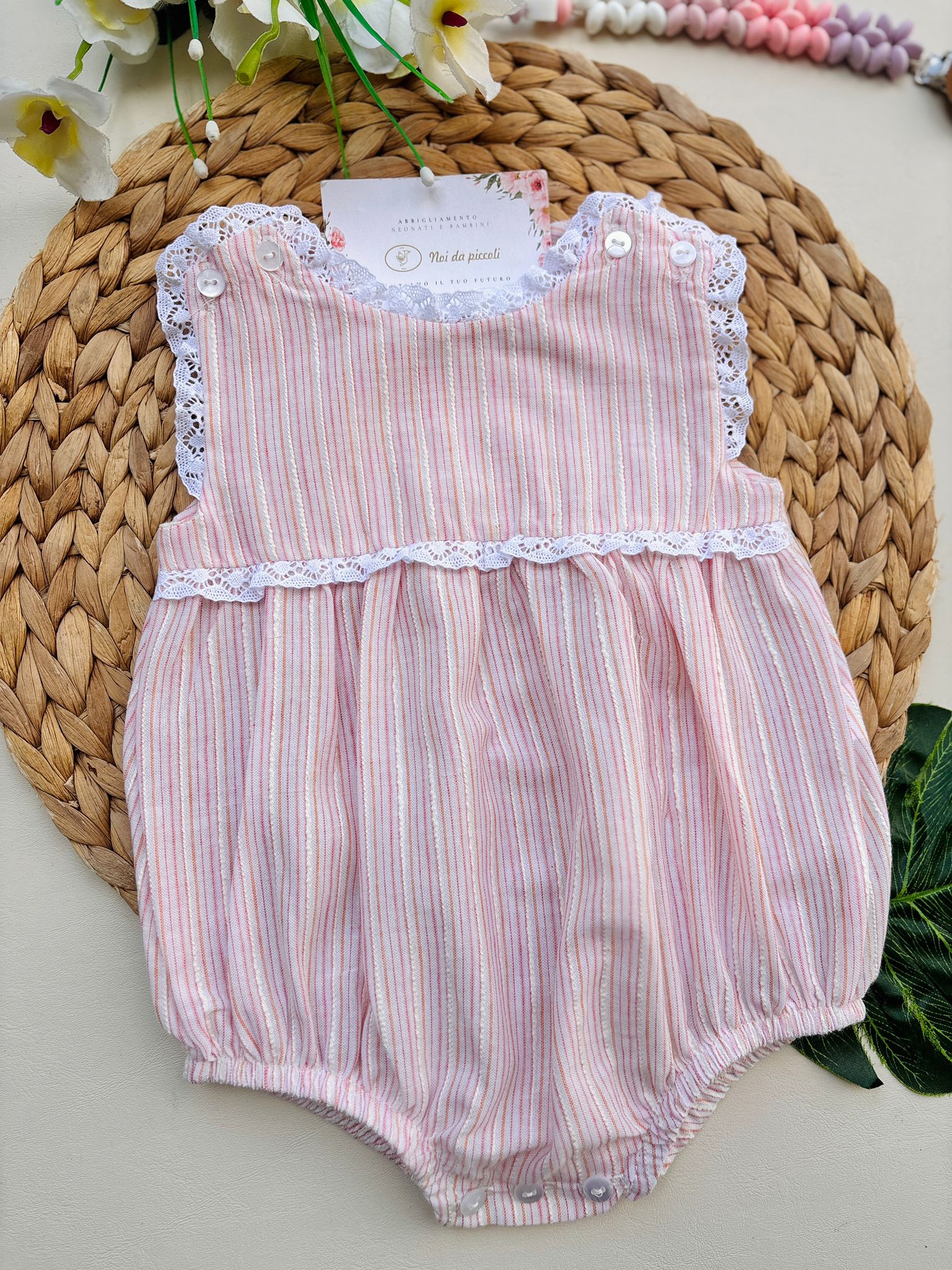 PAGLIACCETTO IN COTONE A RIGHE ROSA - Noi da piccoli