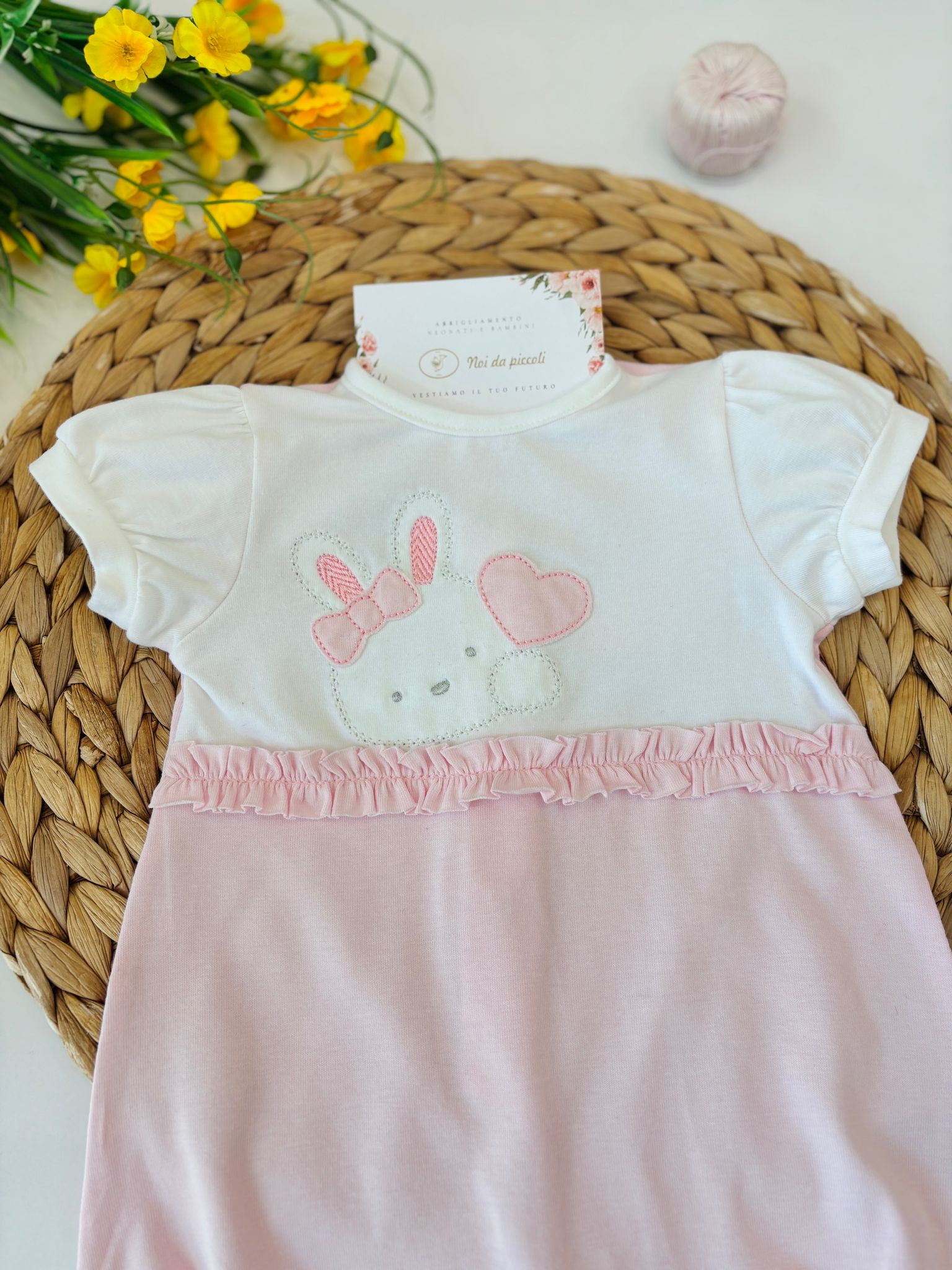 PAGLIACCETTO IN COTONE BICOLOR CON CONIGLIETTTO BIANCO ROSA - Noi da piccoli