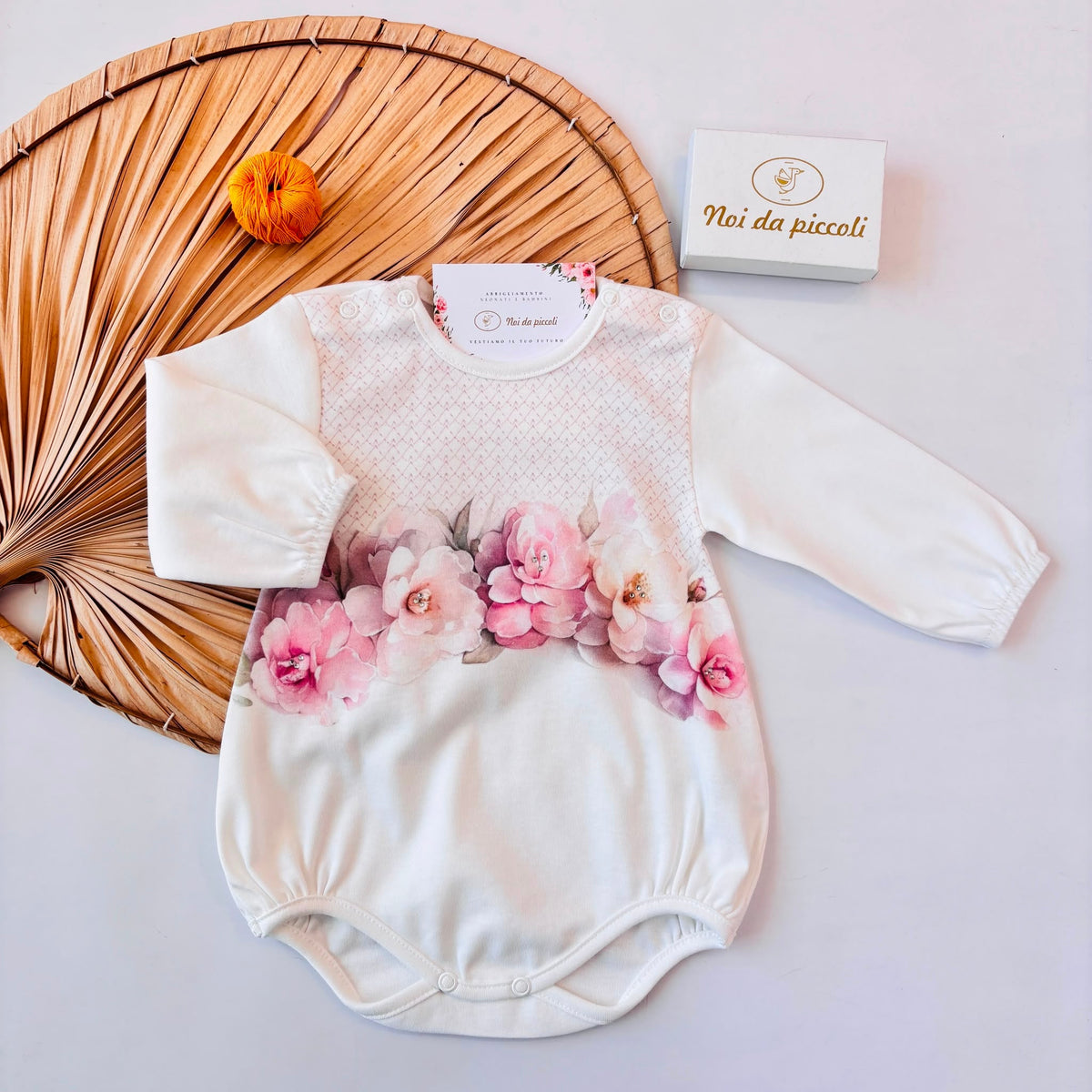PAGLIACCETTO in cotone caldo con peonia PANNA ROSA - Noi da piccoli