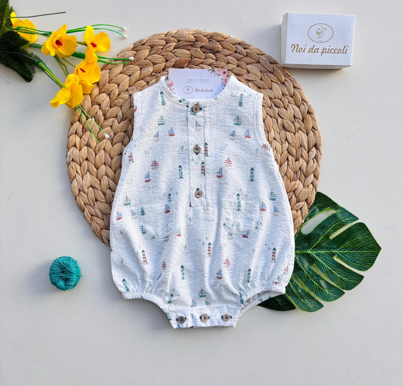 PAGLIACCETTO IN COTONE CON BARCHETTE BIANCO - Noi da piccoli