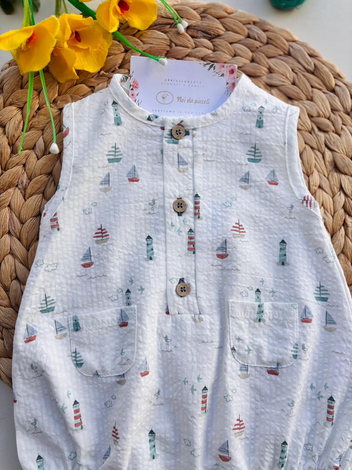 PAGLIACCETTO IN COTONE CON BARCHETTE BIANCO - Noi da piccoli