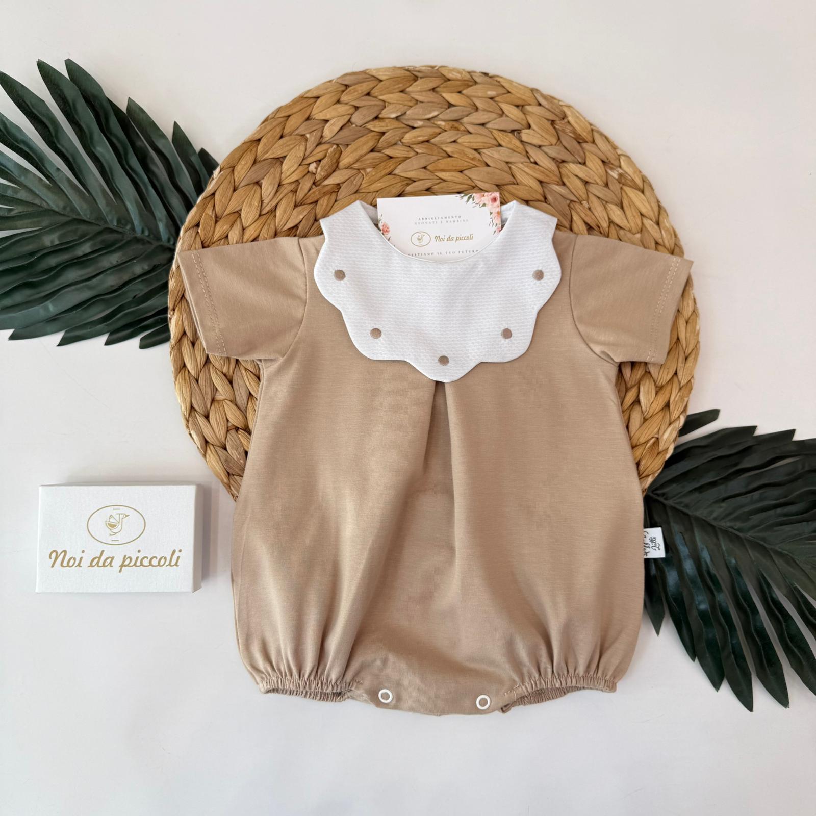 PAGLIACCETTO IN COTONE CON COLLETTO NUVOLA BEIGE - Noi da piccoli