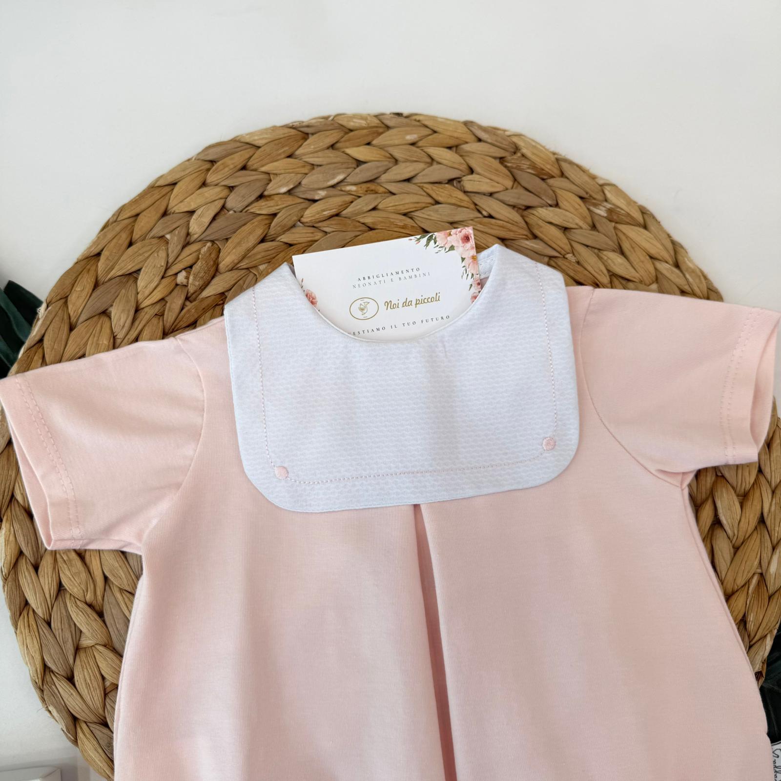 PAGLIACCETTO IN COTONE CON COLLETTO QUADRATO ROSA - Noi da piccoli